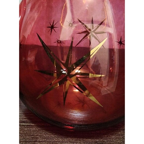 Bartlett Collins Atomic Star Cranberry Glass Vases Candle Holders 4.5" Set of 2 - Picture 5 of 10